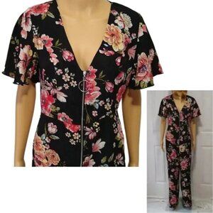Bailey Blue Jumpsuit Bloomcore Floral Black Pink Wide Leg Medium NWT